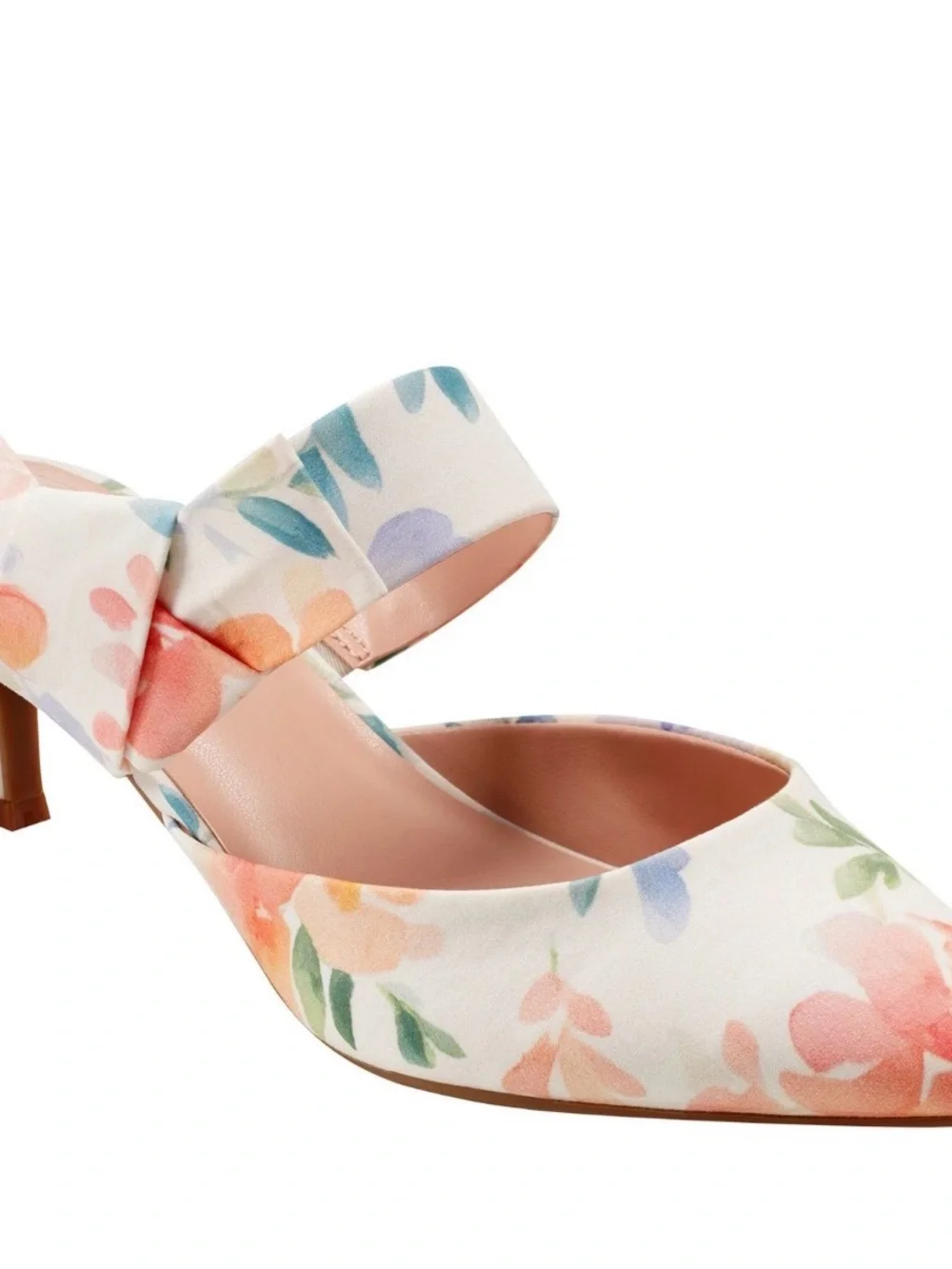 Bandolino White Floral Pointed D'Orsay Heels with Orange and Lavender Accents